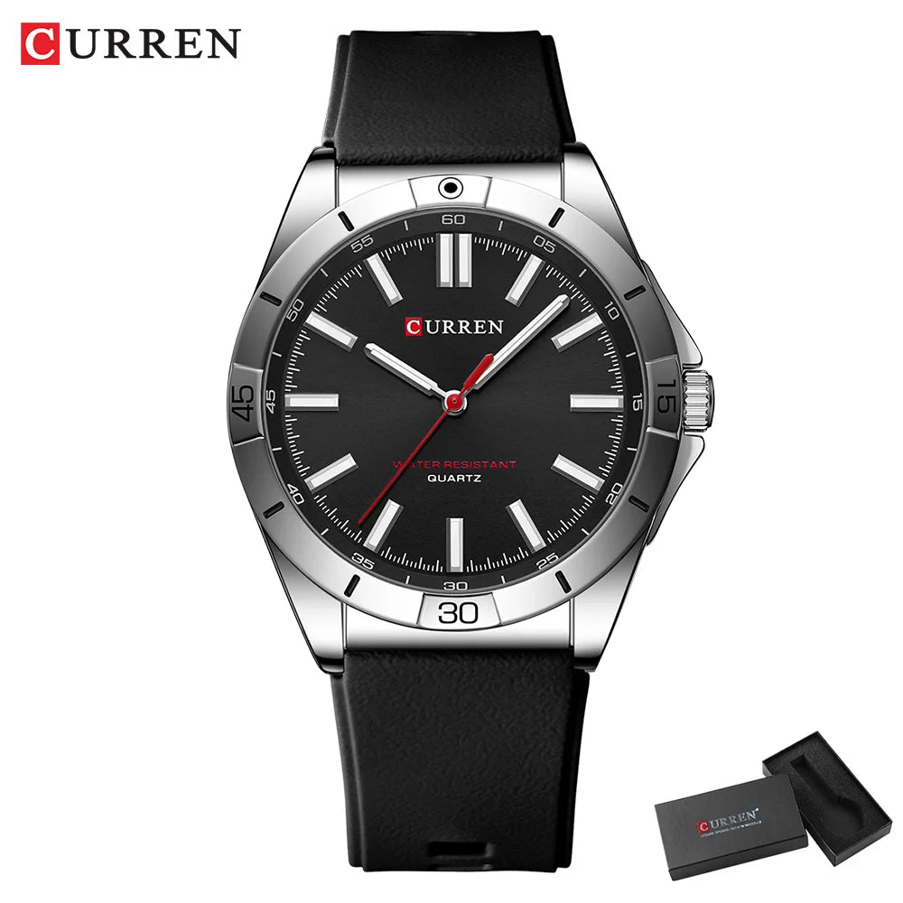 Montre-bracelet pour homme CURREN, simple et luxueuse, analogique, à quartz, aiguilles lumineuses, 44 mm, bracelet en silicone