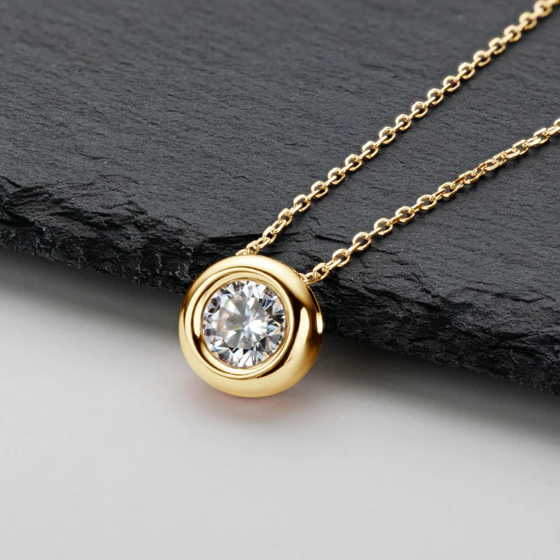 OXTAO D VVS1 Round Cut Moissanite Pendant Necklace Female Jewelry Real 925 Silver Clavicle Chain Necklace Fine Jewelry Gift