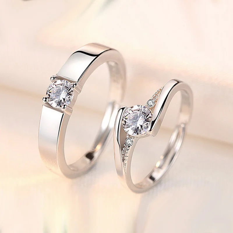 New Silver Plated Couple Ring For Lovers Forever Endless Love Heart Zircon Open Rings Wedding Engagement Anniversary Jewelry