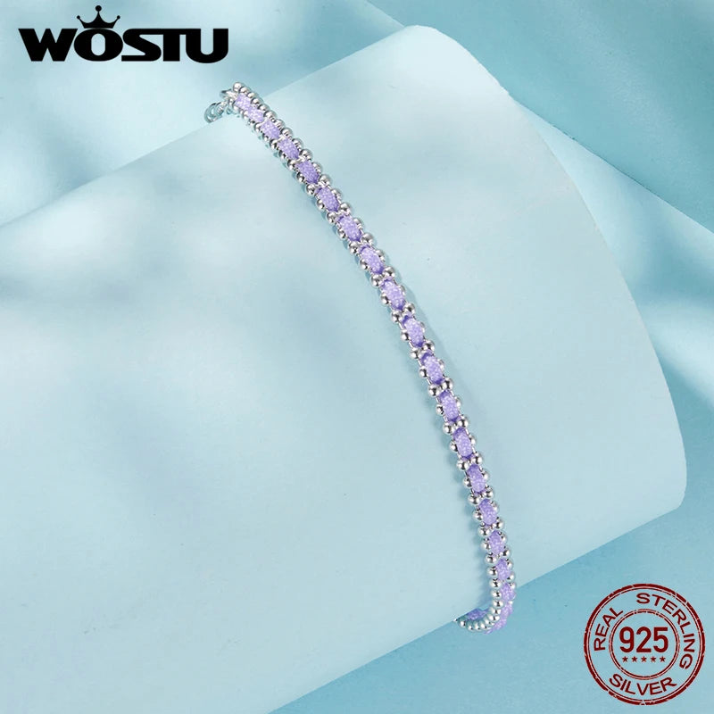 WOSTU 925 Sterling Silver Handmade Purple Cotton Rope Sport Set Bracelets for Women Mystic Braided Bracelets Girl Birthday Gift