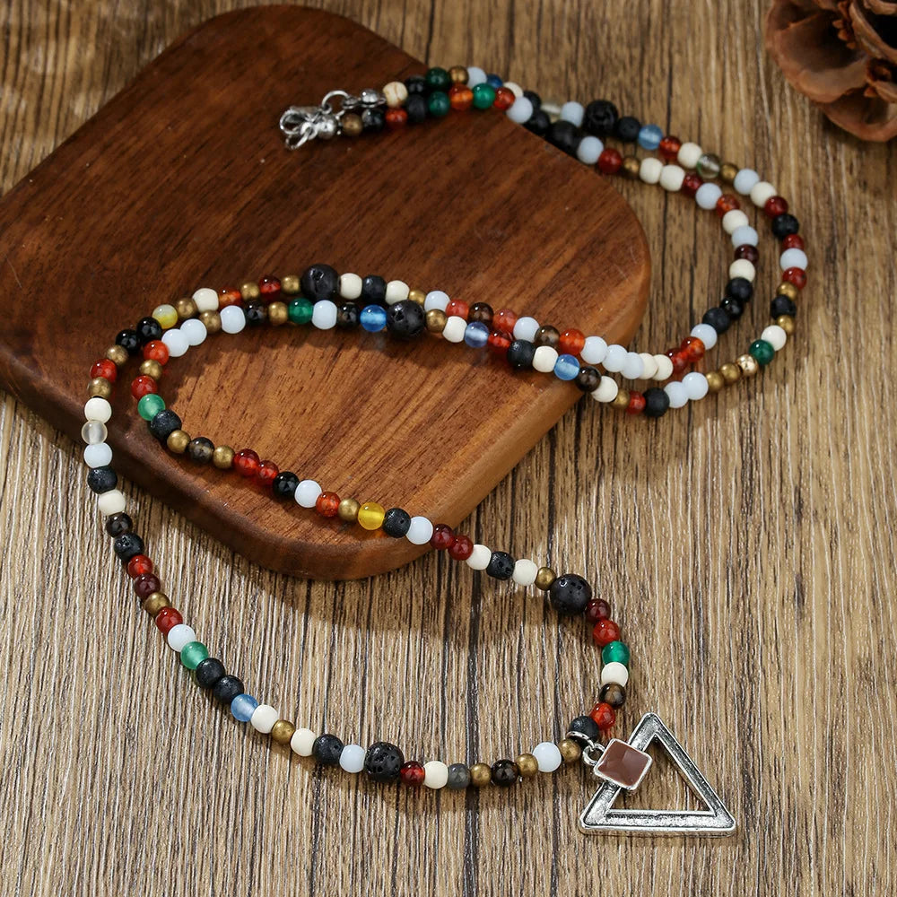 1PC INGX Men's Ethnic Style Africa Stone Necklace for Men Hippie Bohemia Long Beaded Necklace Man Tribal Jewelry Collar Hombre