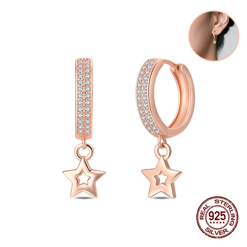 New Original 925 Sterling Silver Hoop Earrings Rose Gold Color Zircon Studs Earring For Women Luxury Wedding Engagement Gift