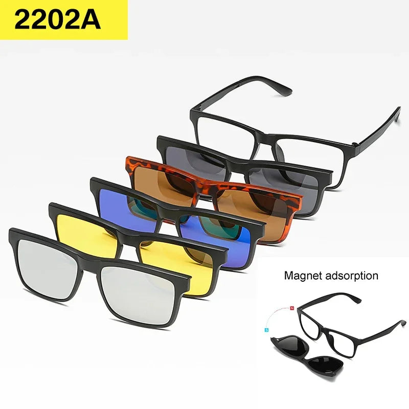 6 In 1 Custom Men Women Polarized Optical Magnetic Sunglasses Clip Magnet Clip on Sunglasses Polarized Clip on Sun Glasses Frame