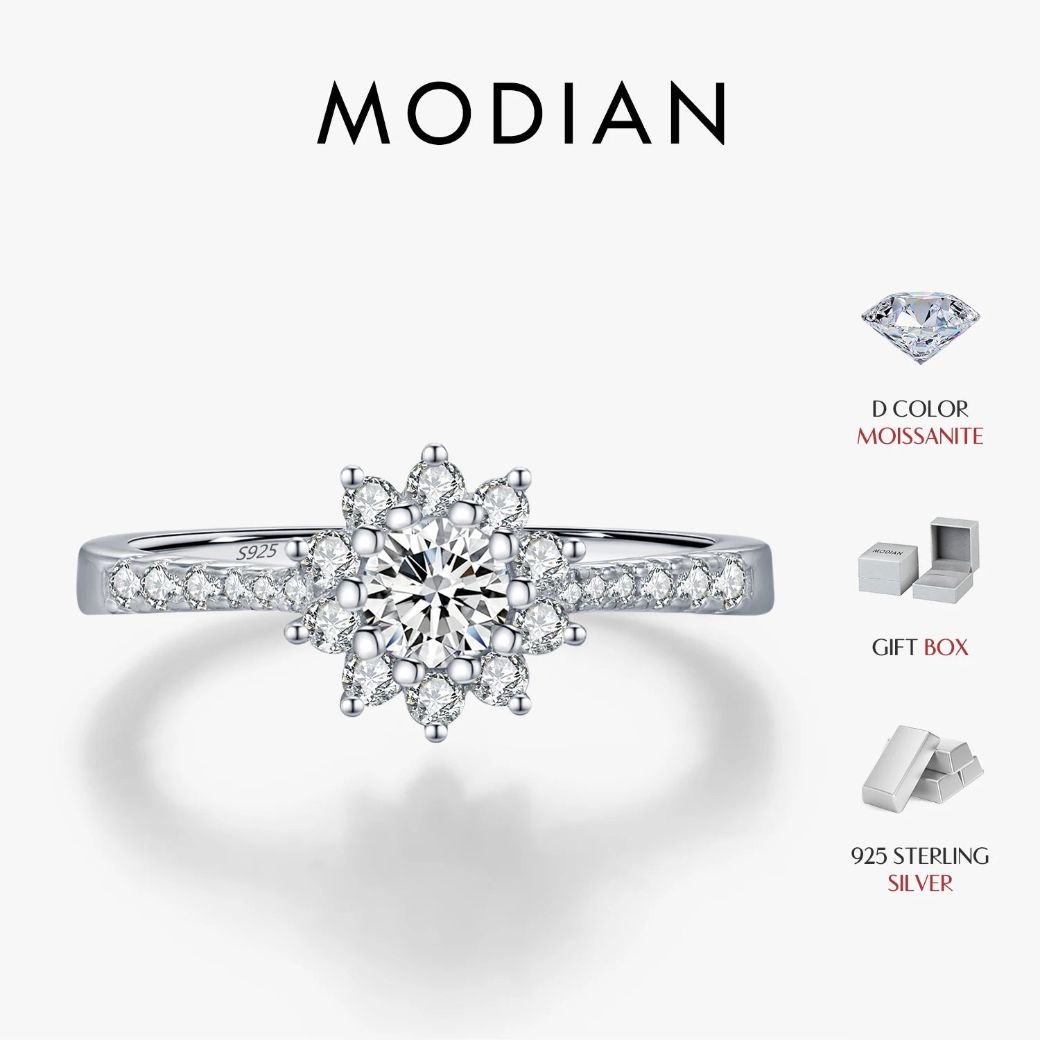 MODIAN D Color Moissanite Luxury Halo Rings 925 Sterling Silver Sparkling Wedding Engagement Rings For Women Fine Jewelry