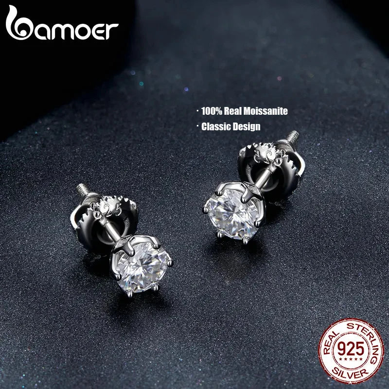 BAMOER Klassische Moissanit-Ohrstecker, S925 Silber D-Farbe Brillanter Rundschliff Laborerstellter Diamant Hochzeit Verlobungsohrringe