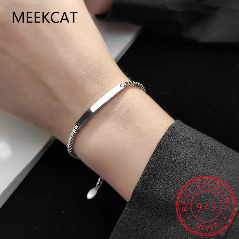 Authentic 925 Sterling Silver Fashion Arc Curved Piece Box Chain Bracelet for Women Wedding Party S925 Jewelry Pulseiras DA1173