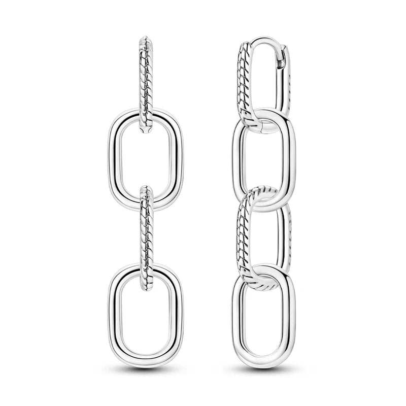 New Classic Earring For Women 925 Silver Sparkling Zircon Serpentine Rectangular Star Cat Double Hoop Earring Engagement Jewelry