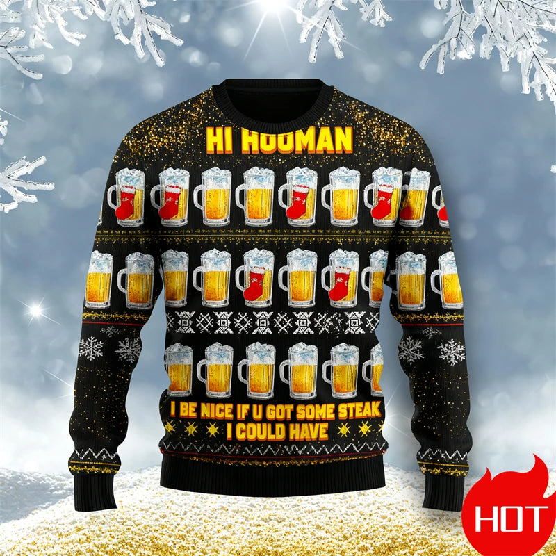 Fashion Beer Christmas Ugly Sweatshirt For Men Women Cartoon Casual Crewneck Pullover 2026 New Autumn Winter Couple Sweatshirt