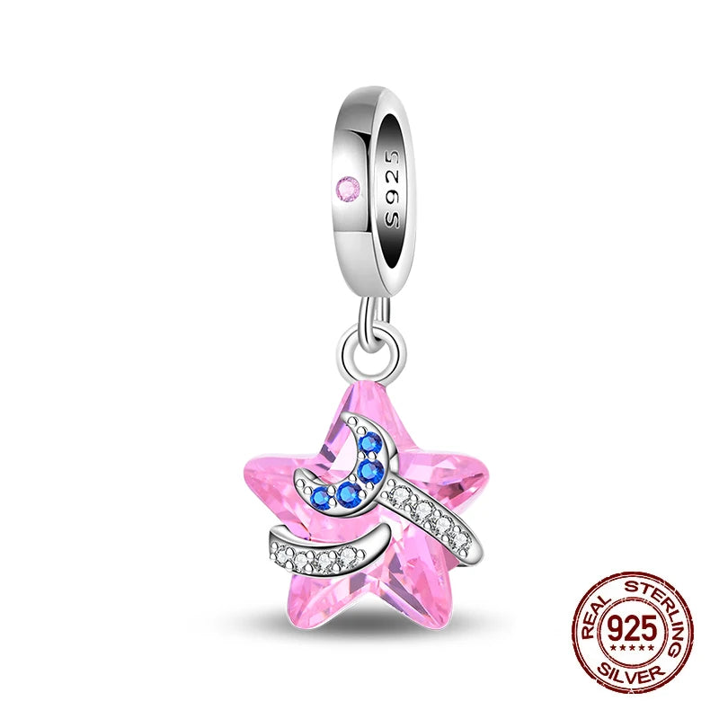 100% 925 Sterling Silver Glowing Planet Zircon Flower Fairy Four Leaf Clover Charms Bead Fit Original Bracelets DIY Jewelry Gift