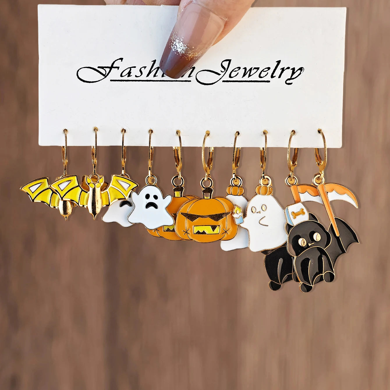 Cross border New Halloween Christmas Holiday Party Series Metal Oil Drop Earrings Set Cute Santa Gingerbread Man Pumpkin Head Ba