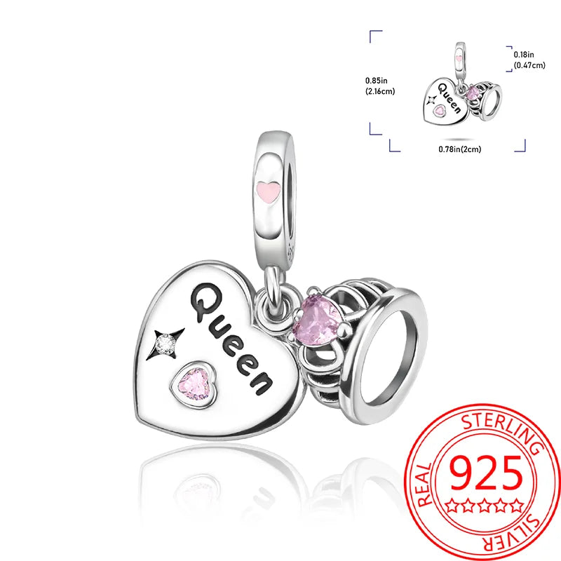 925 Sterling Silver Sparkling Pink Heart Charm Pendant Beads Fit Original Bracelet for Women Valentine Day Jewelry Gifts