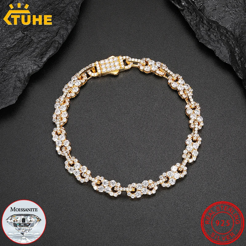 High Quality Unisex VVS1 Moissanite Tennis Bracelet 925 Silver Cuban Chain Necklace For Men Hip Hop Jewelry