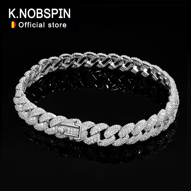 KNOBSPIN 8mm Cuban Bracelet 100% s925 Sterling Silver Plated 18k Lab Grow Zircon Diamond Tennis Bracelets for Women Man - Madeinsea©