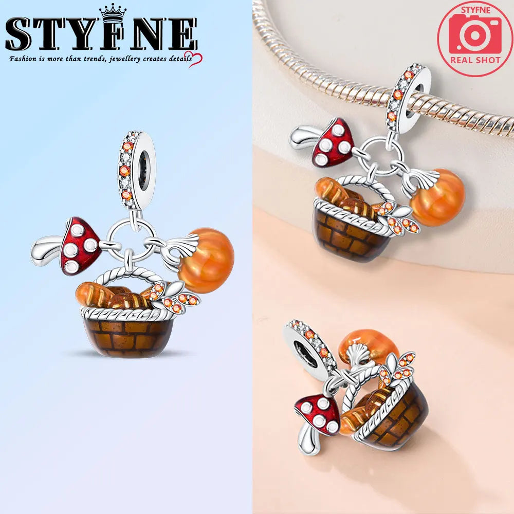New Harvest Season Pumpkin Bunny Guitar Beads Fit Original Bracelet 925 Silver Women's Necklace DIY Charm Exquisite Jewelry Gift