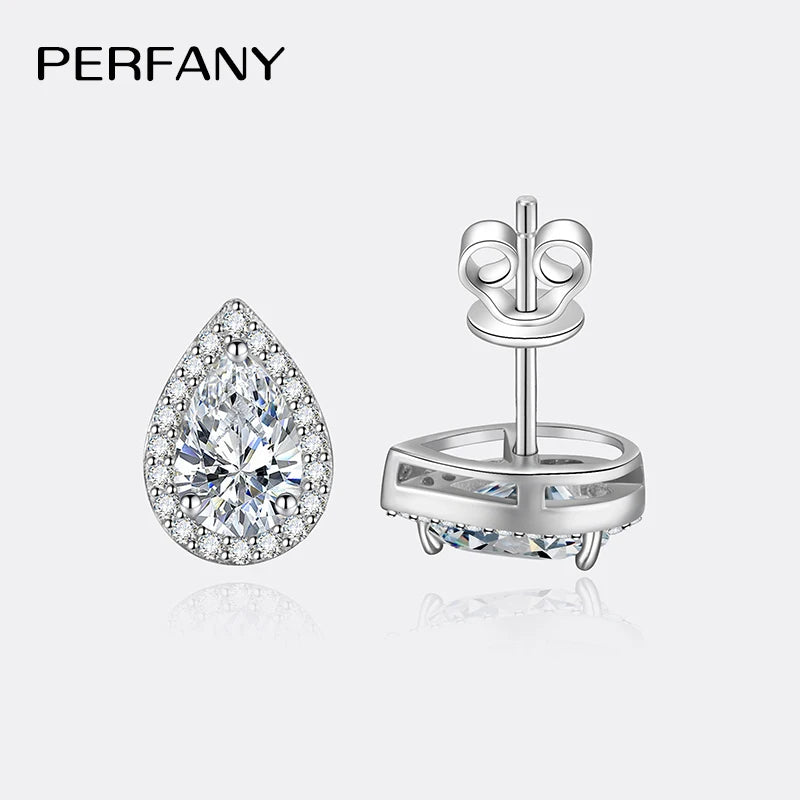 PERFANY 1CT Moissanite Earrings for Women S925 Pure Silver Water Droplet Cutting Laboratory Diamond Earrings Luxury Jewelry - Madeinsea©