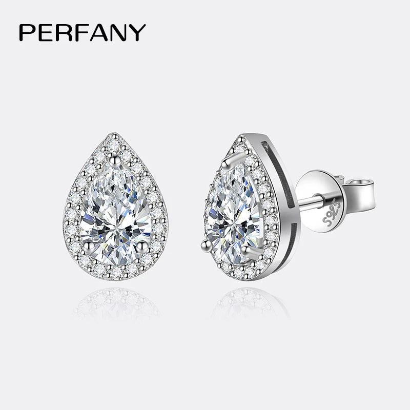 PERFANY 1CT Moissanite Earrings for Women S925 Pure Silver Water Droplet Cutting Laboratory Diamond Earrings Luxury Jewelry - Madeinsea©