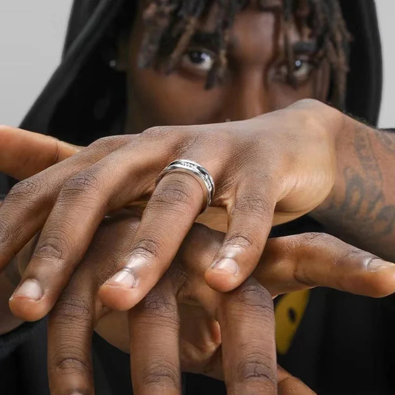 Retro Hollow Twisted Rope Ring For Men Punk Gothic Rock Hiphop Designer Open Ring Handmade Jewelry Biker Accessories Unisex Gift