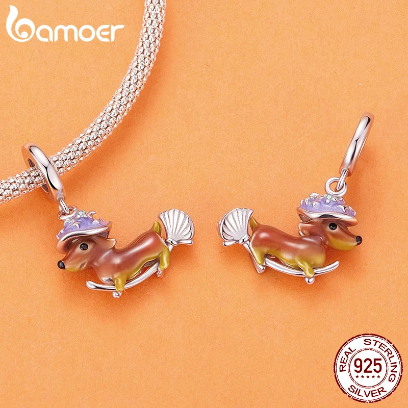 Bamoer 925 Sterling Silver Halloween Pumpkin Charm Magic Crystal Pendant Enamel Luminous Bead for Women DIY Bracelet Accessories