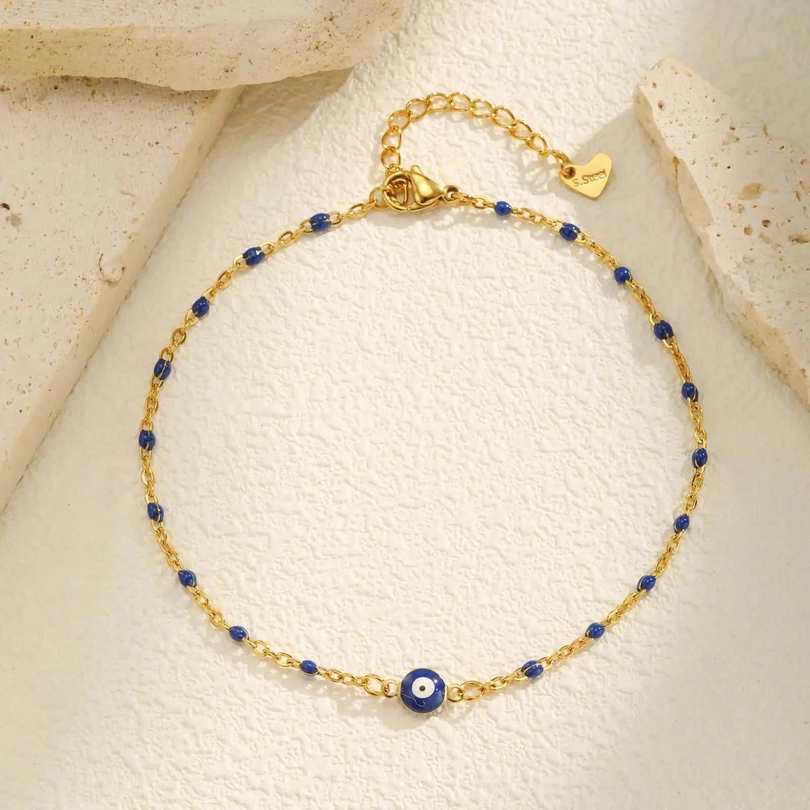 Bracelets de cheville vintage Vnox avec œil protecteur pour femmes, bijoux de cheville en acier ajustables, ornés de perles en métal émaillé et de perles à usage religieux.