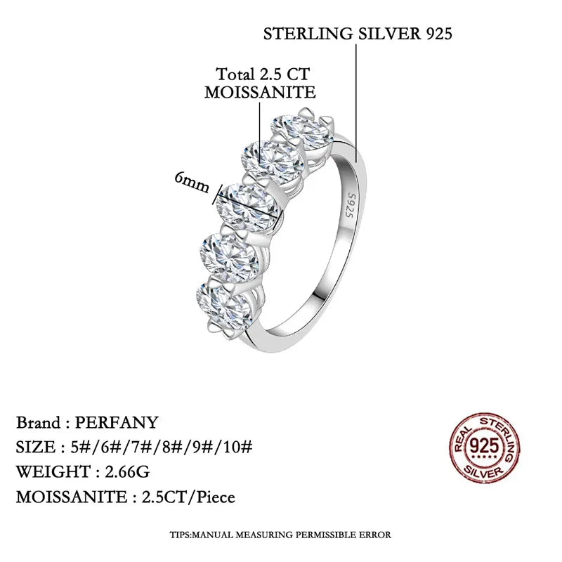 PERFANY Oval Cut Moissanite Ring for Women S925 Pure Silver 5 pieces 0.5CT Laboratory Certified Diamonds Luxury High-end Jewelry - Madeinsea©