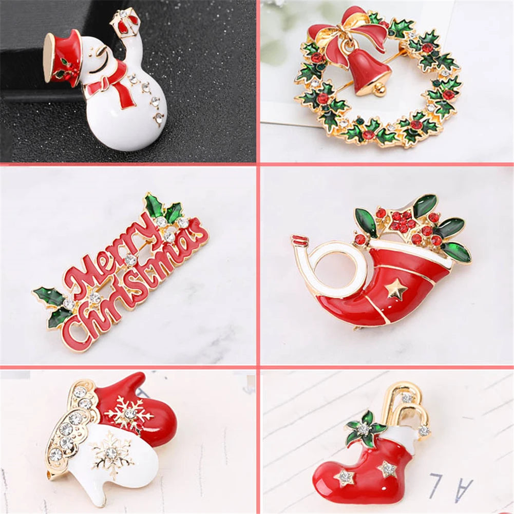 12 PCS Christmas Brooch Pins Cute Christmas Pins Merry Christmas Exquisite Reindeer Snowman Xmas Elements Brooches Pin