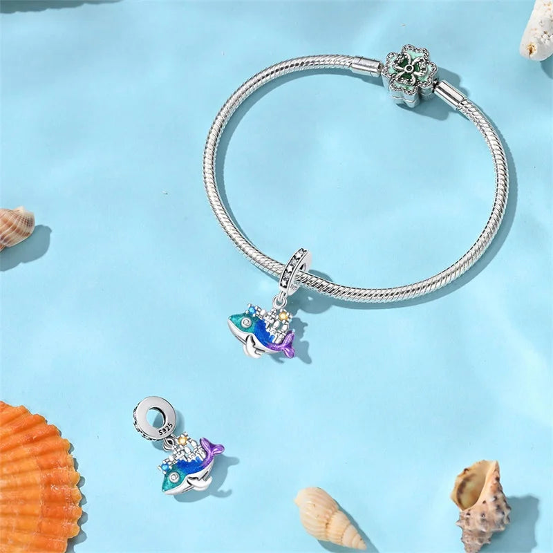 Summer Charms 925 Silver Luminous Lantern Fish Whale Ocean Beach Beads Fit 3mm 925 Original Bracelet DIY Cool Jewelry Making