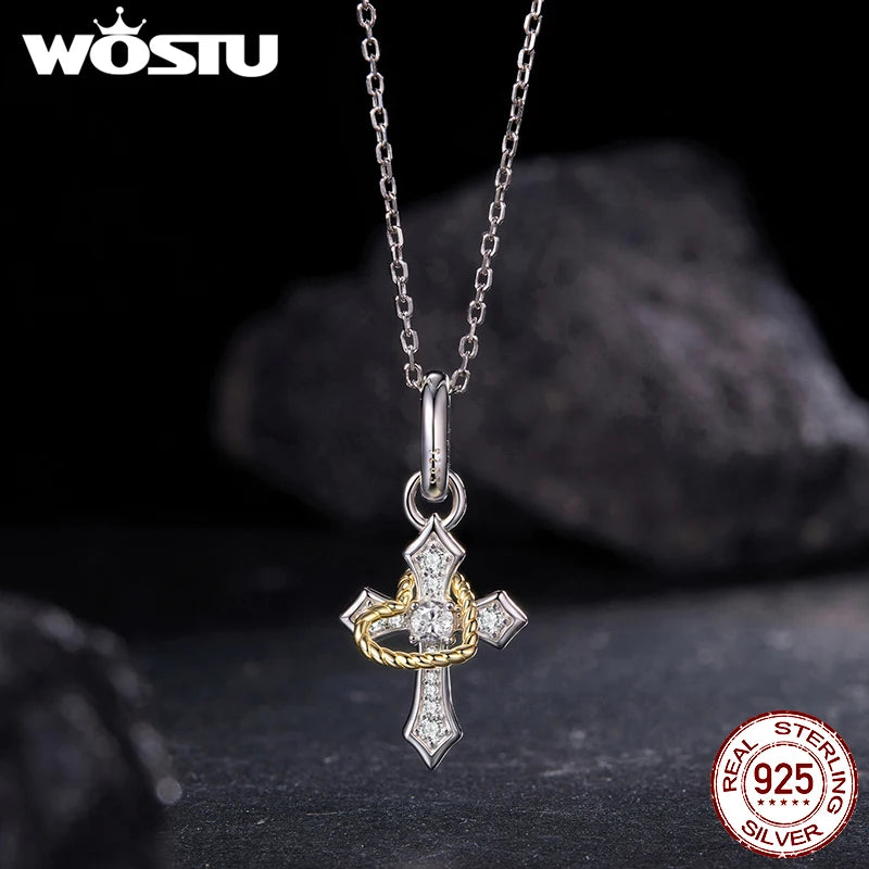 WOSTU 925 Sterling Silver Virgin Mary Pendant Cross Charms Wings of Protection Beads Fit Original Bracelet Necklace DIY Gift