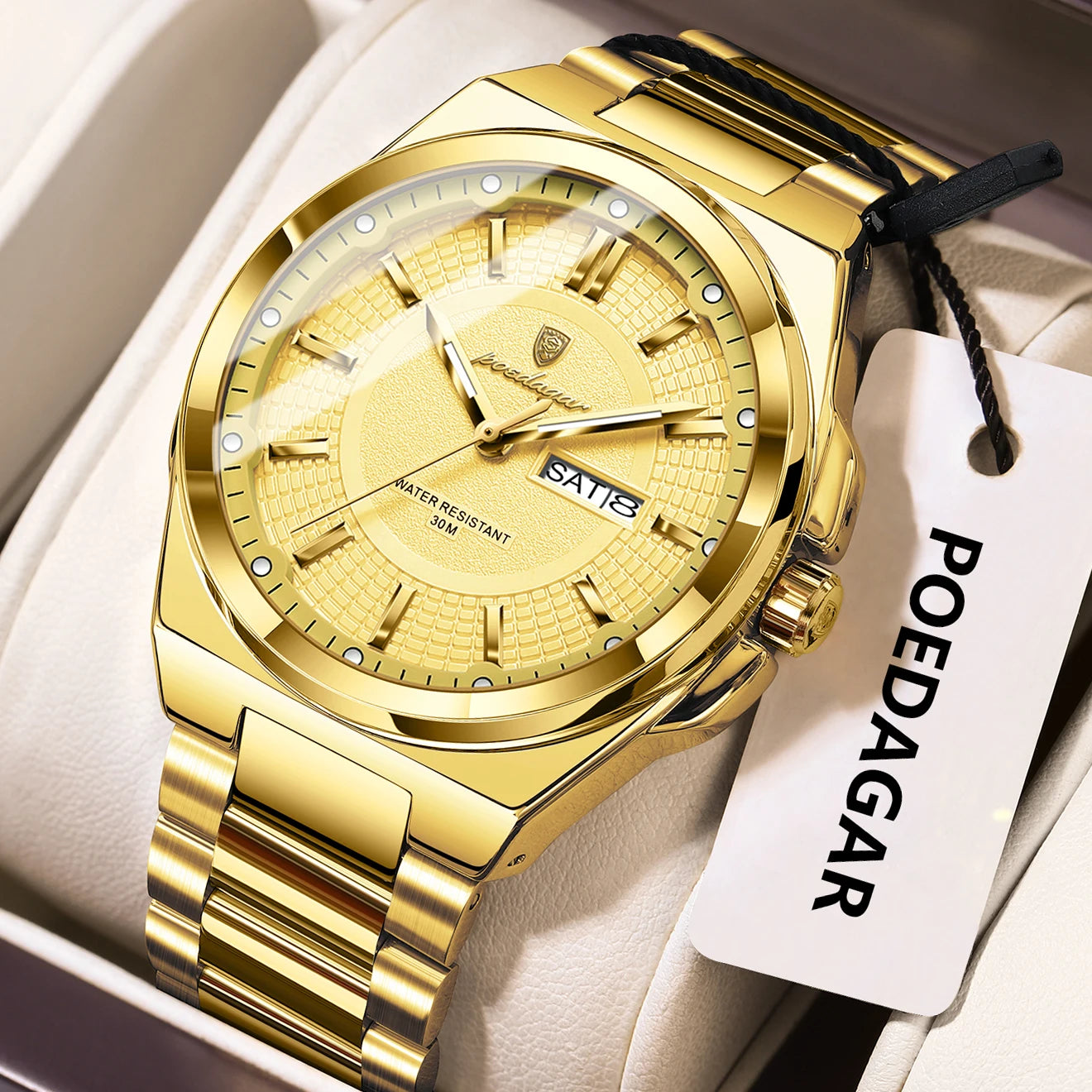 POEDAGAR Sport Original Men Clock Quartz Date Week Luxury Man Wristwatch Waterproof Luminous Stainless Steel Men's Watches Reloj - Madeinsea©