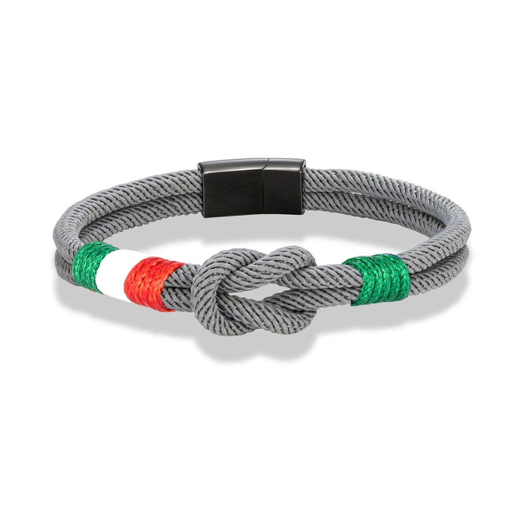 MKENDN Italy Mexico Flag Bracelet for Men Women Handmade Woven Rope with Black Stainless Steel Buckle Couple Jewelry Gifts