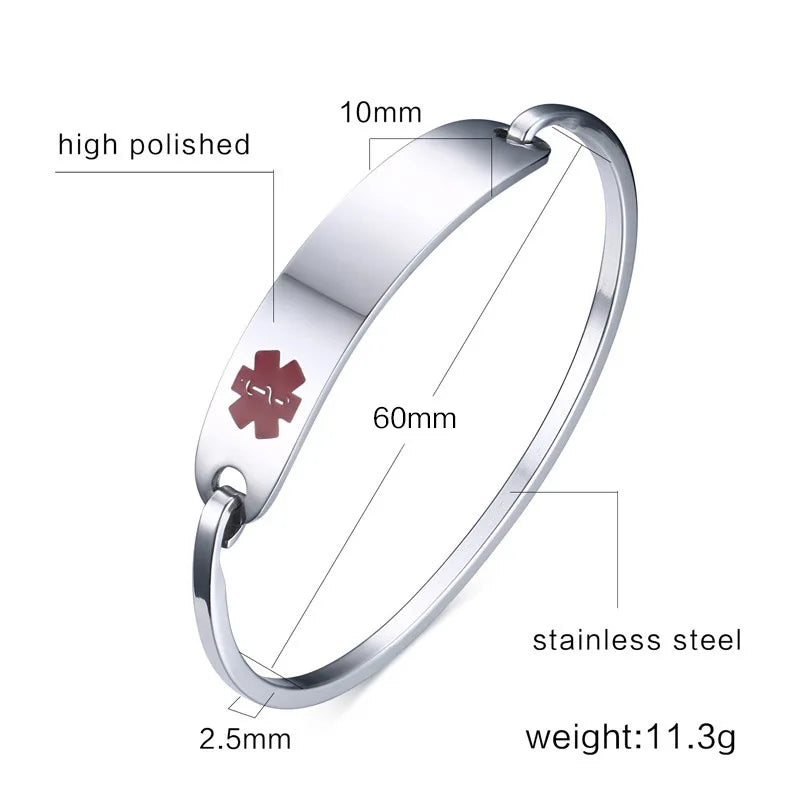New Fashion Stainless Steel Medical Alert ID Bangle Bracelet for Men Women