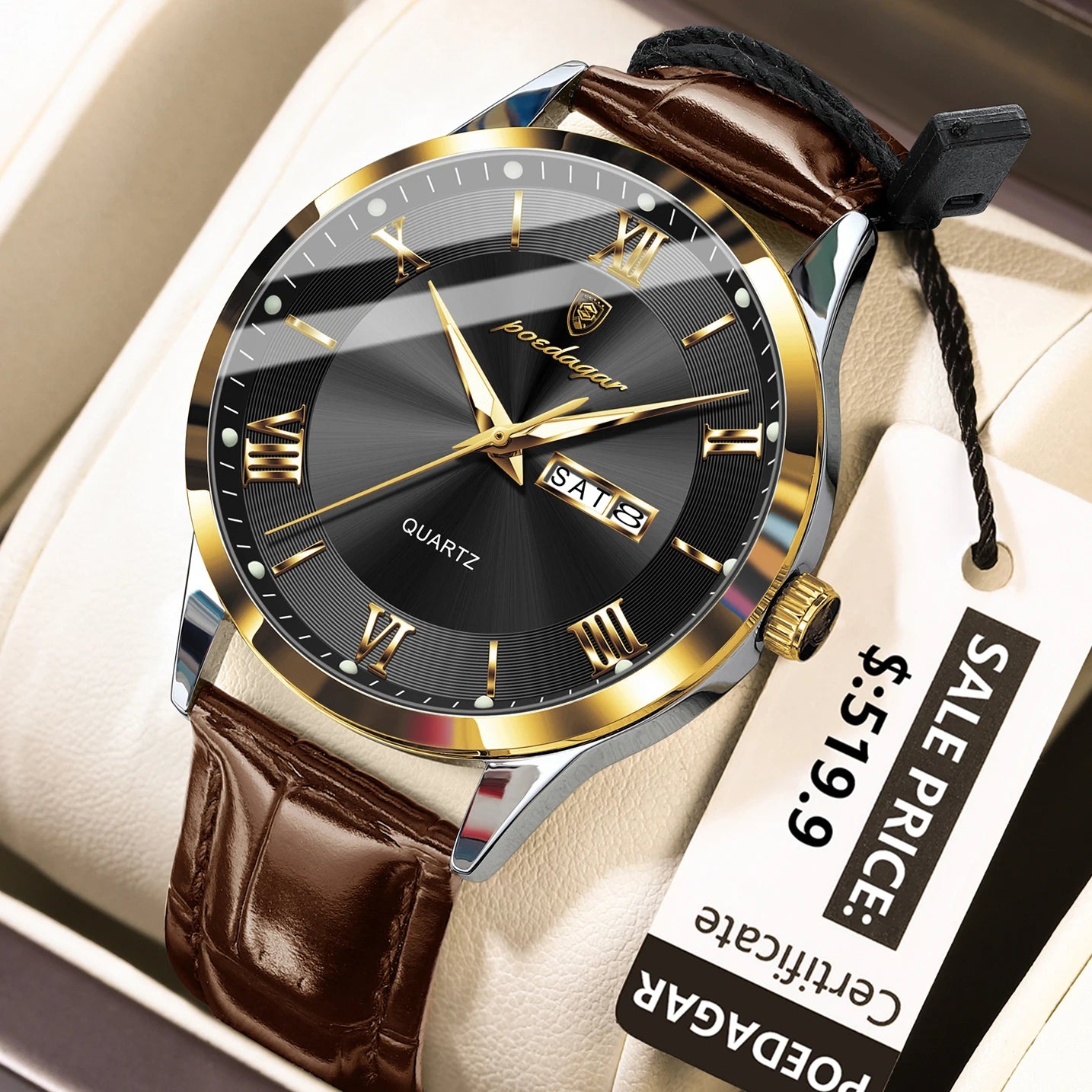 POEDAGAR Top Luxury Watch For Men Military Waterproof Luminous Date Week Man Wristwatch Leather Men's Quartz Watches Sport Reloj