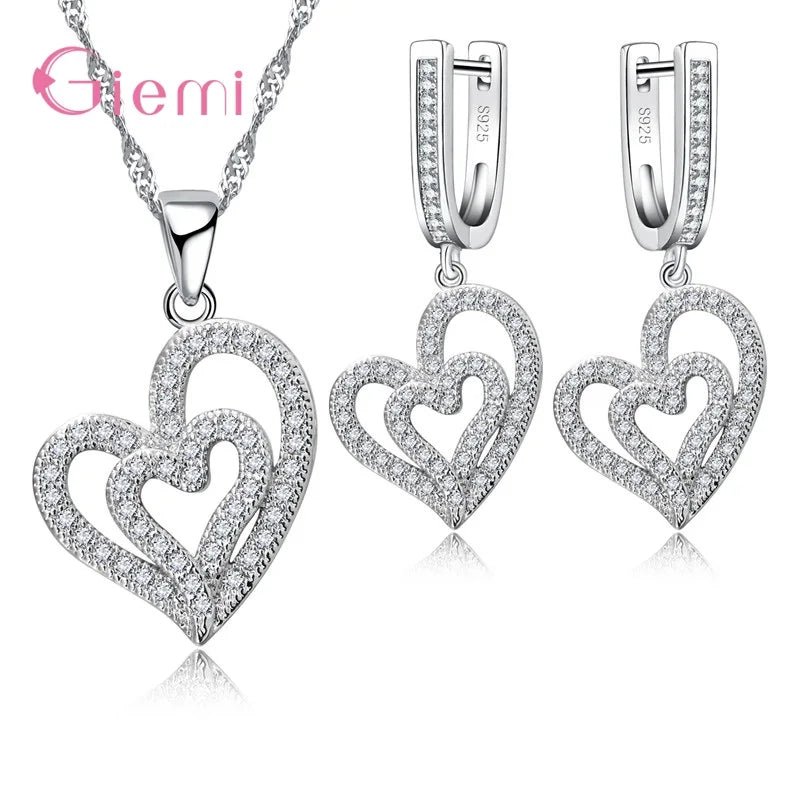 925 silber Neue Ankunft Vielfältigen Pfirsich Herz Form Mode Hochzeit Engagement Geschenk Halskette Ohrringe Schmuck Sets