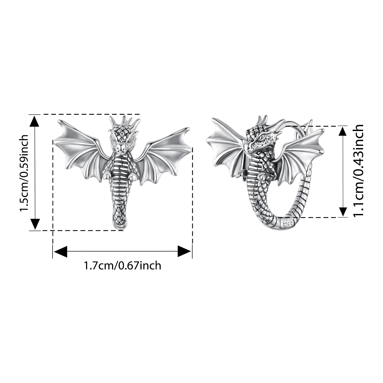 BISAER Real 925 Sterling Silver Flying Dragon Hoop Earrings Retro 3D Dragon Ear Hooks for Punk Hip Hop Women Party Fine Jewelry