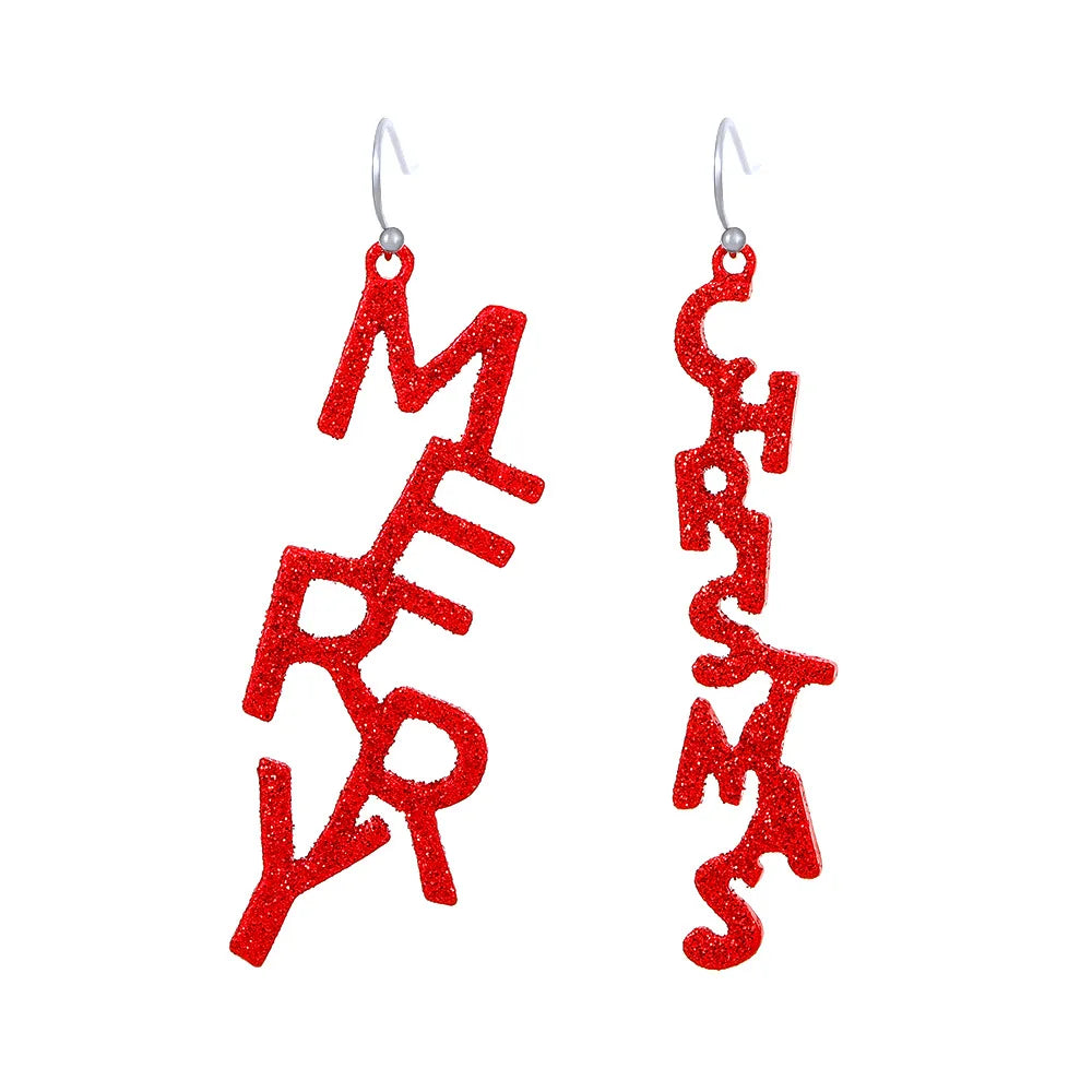 Colorful Rhinestone Santa Claus Dangle Earrings For Women Red Letters Merry Christmas Xmas Tree Earring Party New Year Gifts