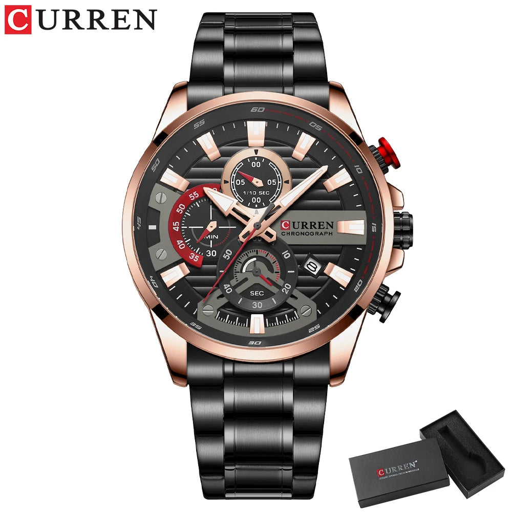 CURREN Sports Casual Quartz Wristwatches with Chronograph Fashion Stainless Steel Men's Watch Auto Date Clock Male - Madeinsea©