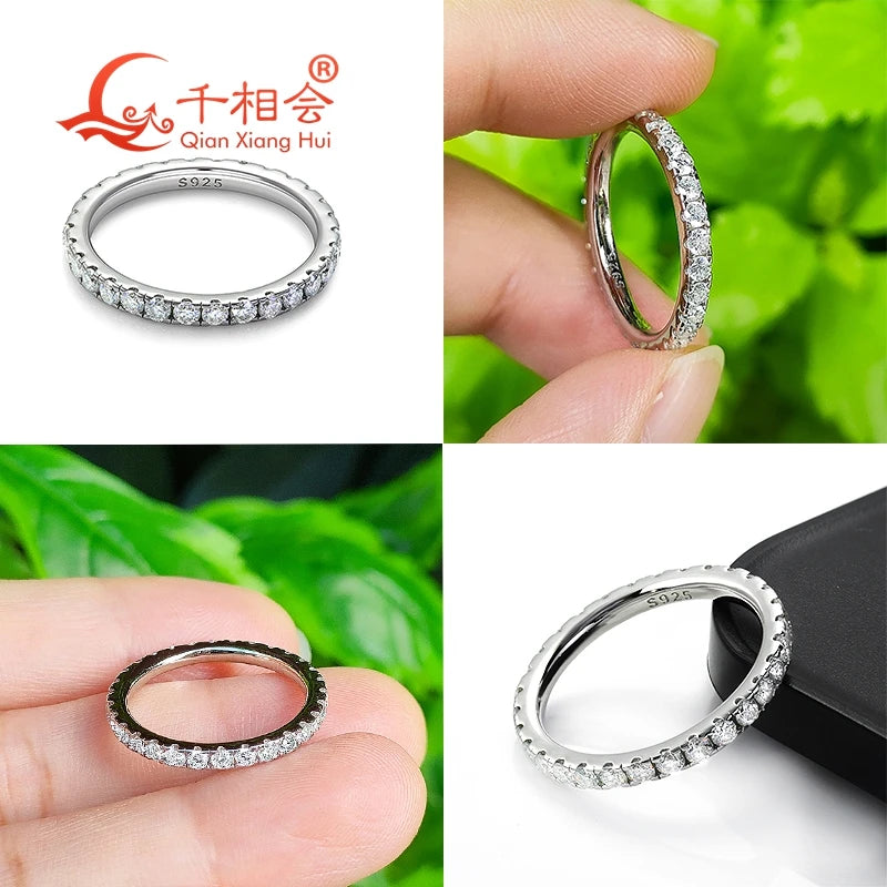 solid 2mm 3mm Moissanite Full Eternity Ring Band 925 Sterling Silver white Round Moissanite Diamond Jewelry gift dating party - Madeinsea©