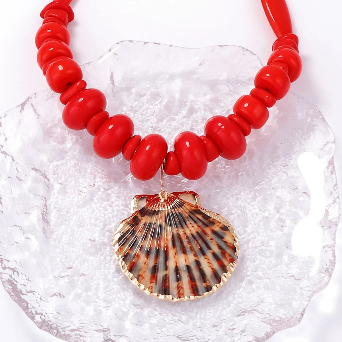 Collier pendentif coquillage imprimé léopard en alliage de perles style loisirs océaniques