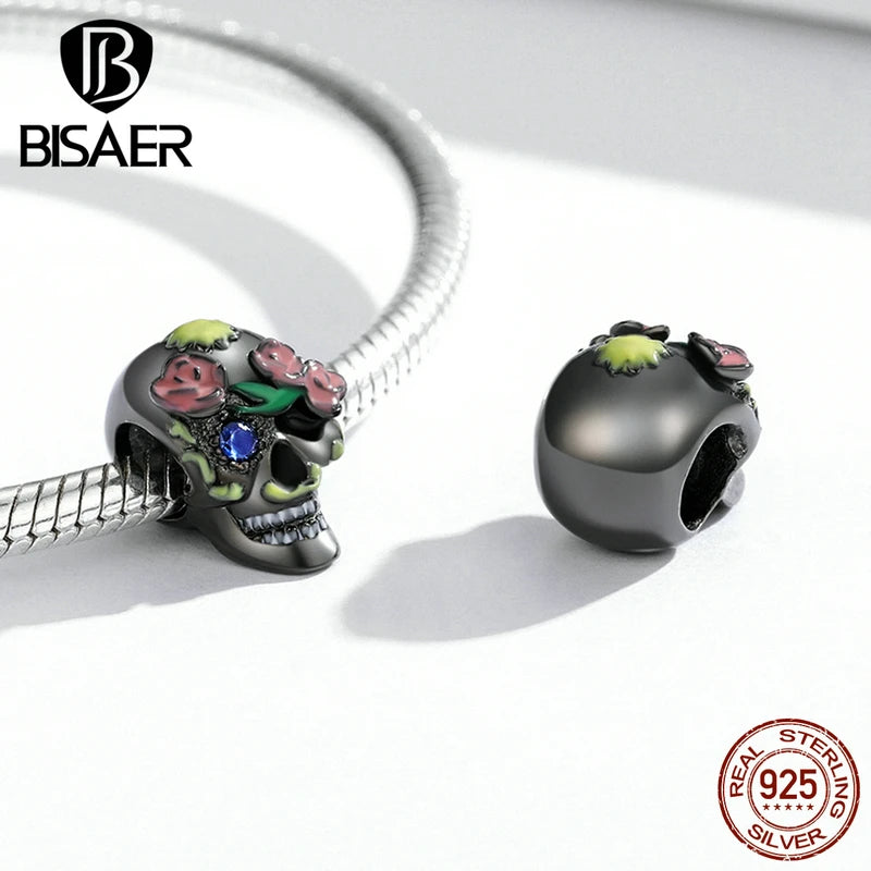 BISAER Halloween Series 100% 925 Sterling Silver Charm Skull Ghost Pumpkin Witch Bead pour Femme Bracelet Fine Jewelry ECC1955