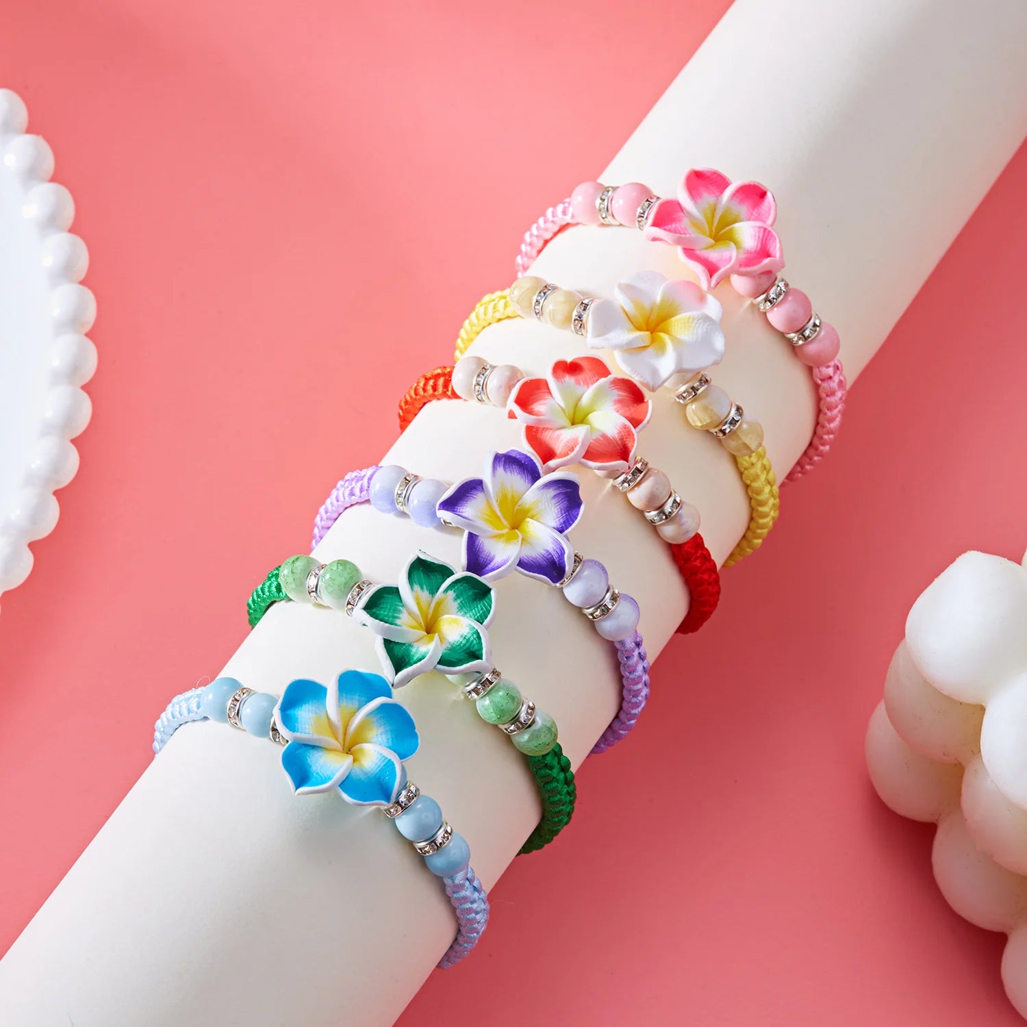 Bohemian Big Flower Charm Bracelets For Women Pink Red Blue Green Flowers Soft Clay Pottery Beaded Bangles Girls Party Jewelry