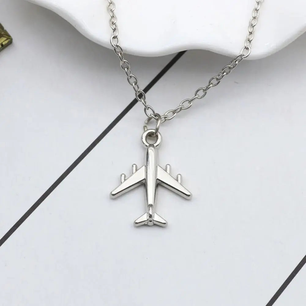 Collier ras du cou unisexe avec pendentif avion (1 pièce)