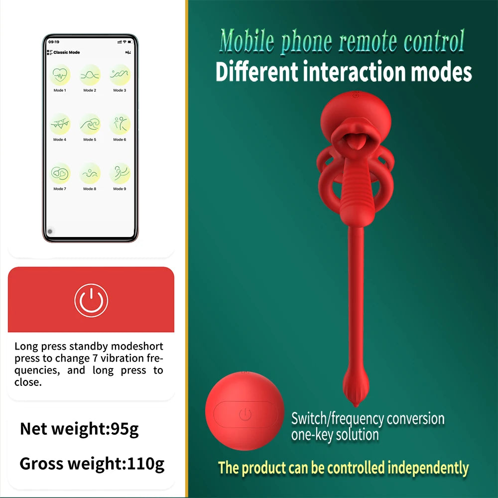 APP Vibrating Cock Ring Sleeve Rose Clitoral Vibrators Tongue Clit Stimulator Anal Plug Prostate Massager Sex Toys for Men Women