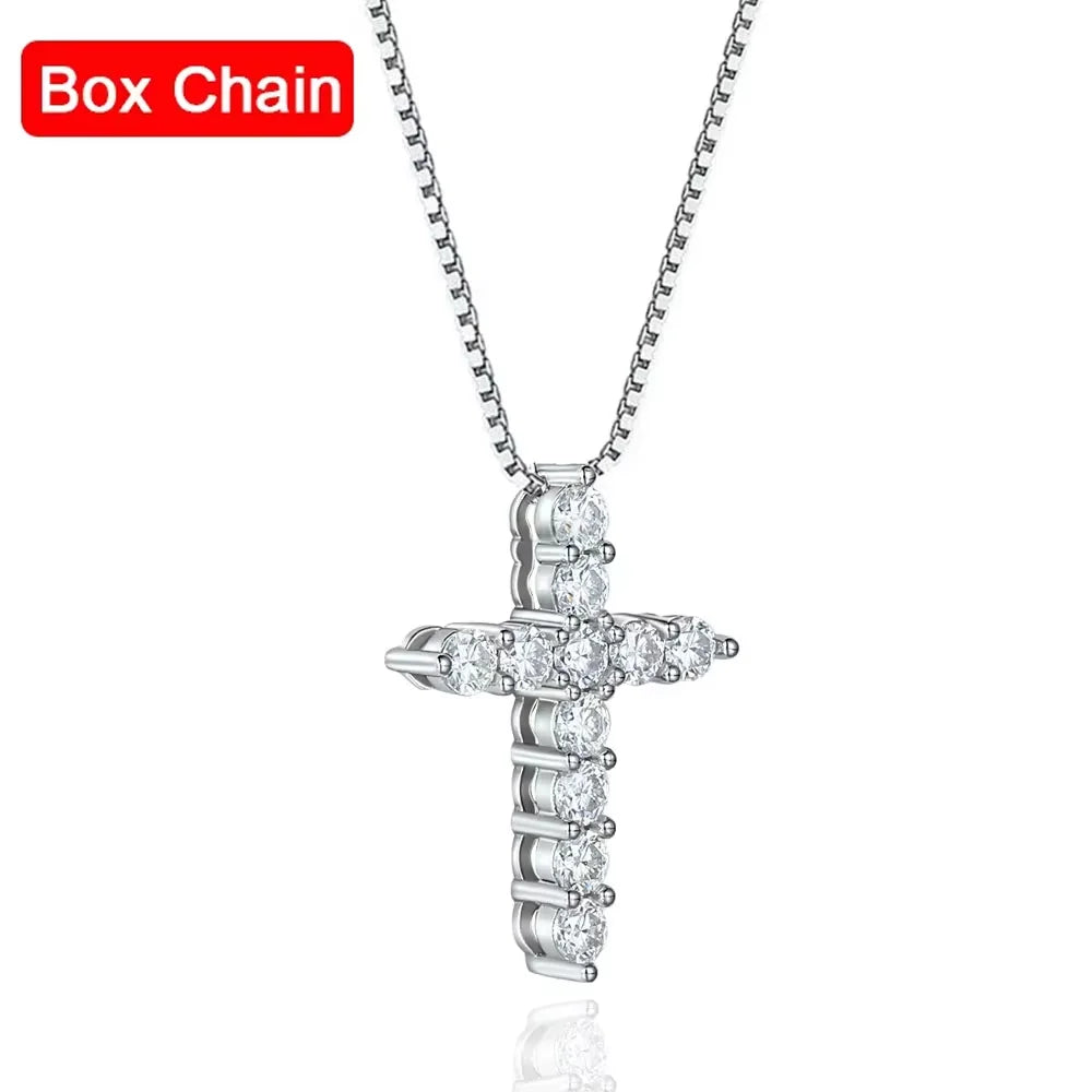 3mm 4mm 5mm Moissanite Cross Necklace GRA Certified S925 Silver Jesus Pendant Neck Chain for Women Engagement Bridal Fine Jewely - Madeinsea©