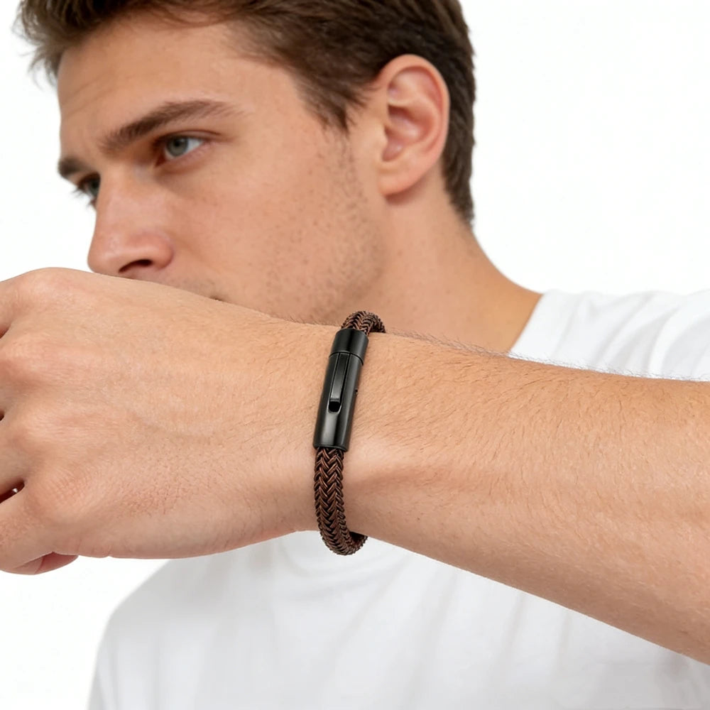 MKENDN Punk Simple Style Men Jewelry Coffee Non-fading Steel Wire Rope Bracelet Classic Cuff Charm Bracelet for Men Male Gifts