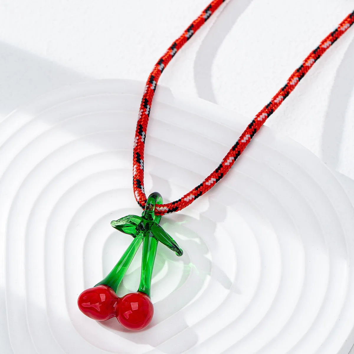 Holiday Summer Bohemian Glass Fruit Pendant Rope Necklace