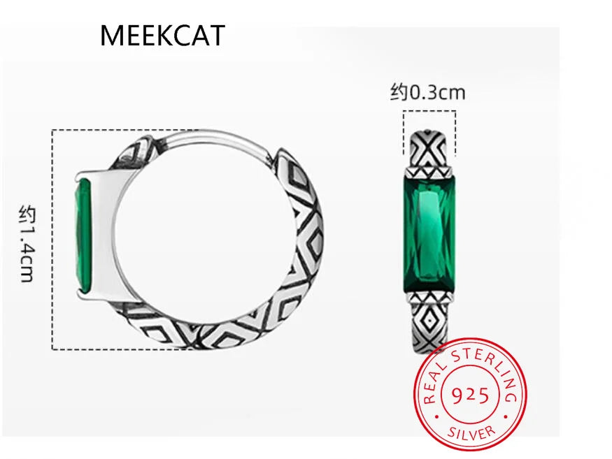 Green Simulated Nano Emerald 925 Sterling Silver Vintage Textured Hoop Earring for Women Wedding Party Jewelry Gift Pendientes