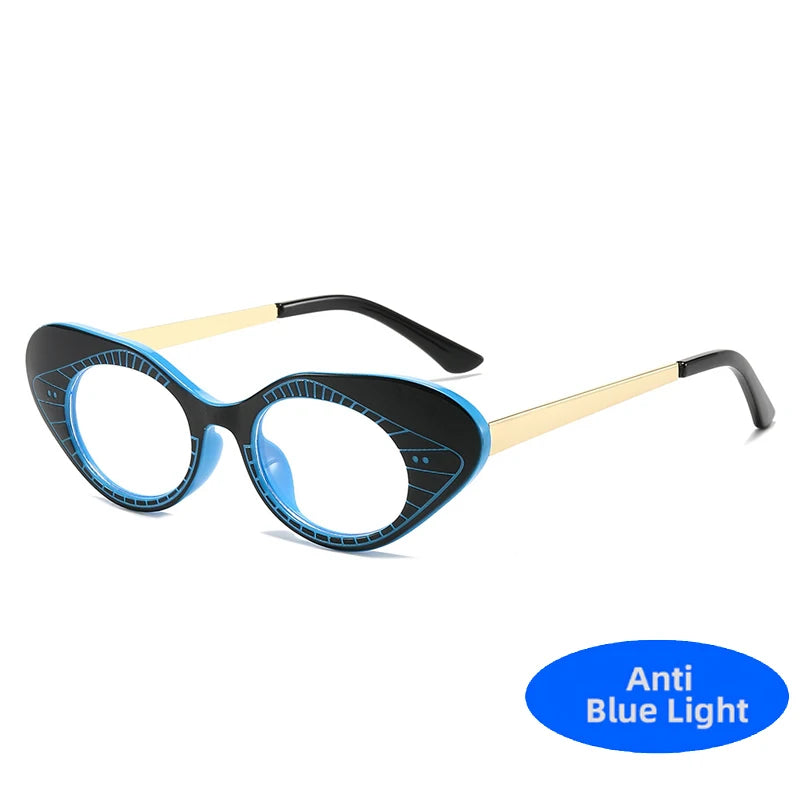 2025 Metal Cat Eye Stripe Anti Blue Light Glasses Women Small Y2K Optical Spectacles Frame Fashion Rivet Prescription Eyeglass