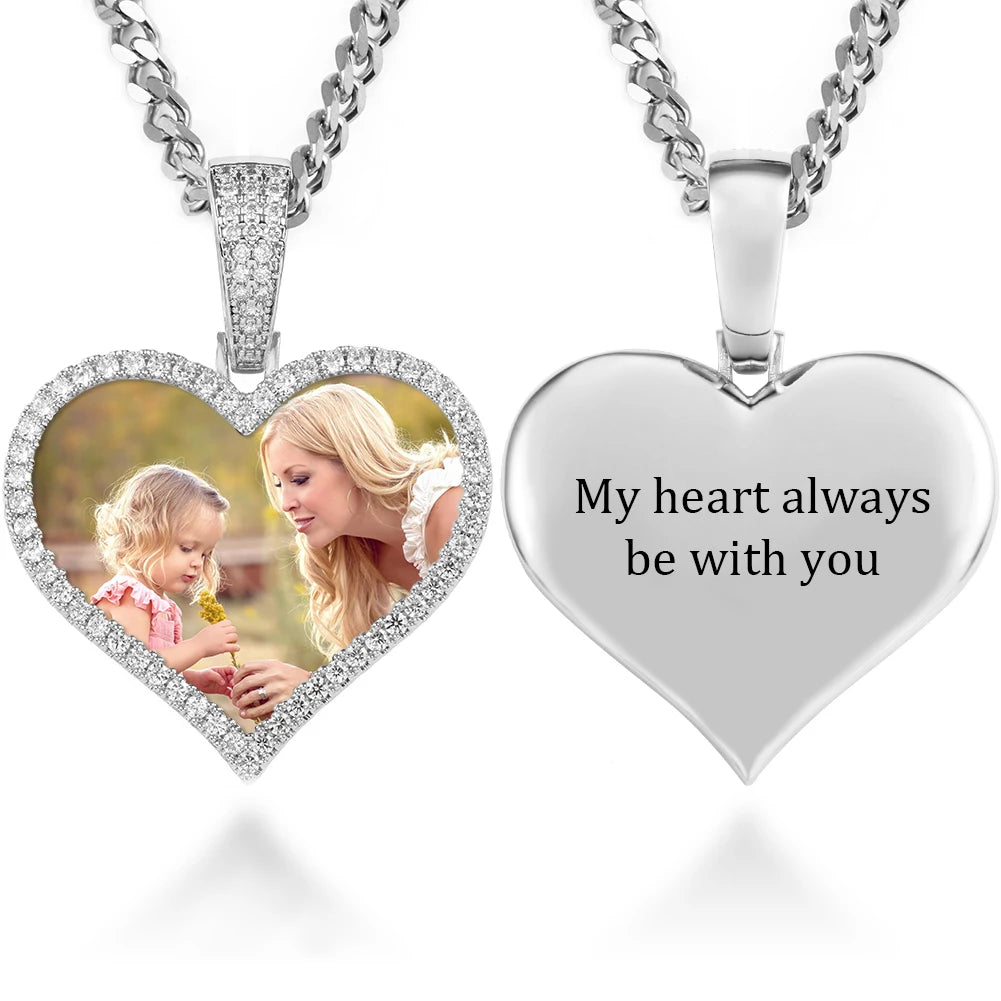 Heart Memory Medallions Custom Photo Pendant Necklace Chain For Mens Women Hip Hop Jewelry Personality Name Engraved Custom Gift