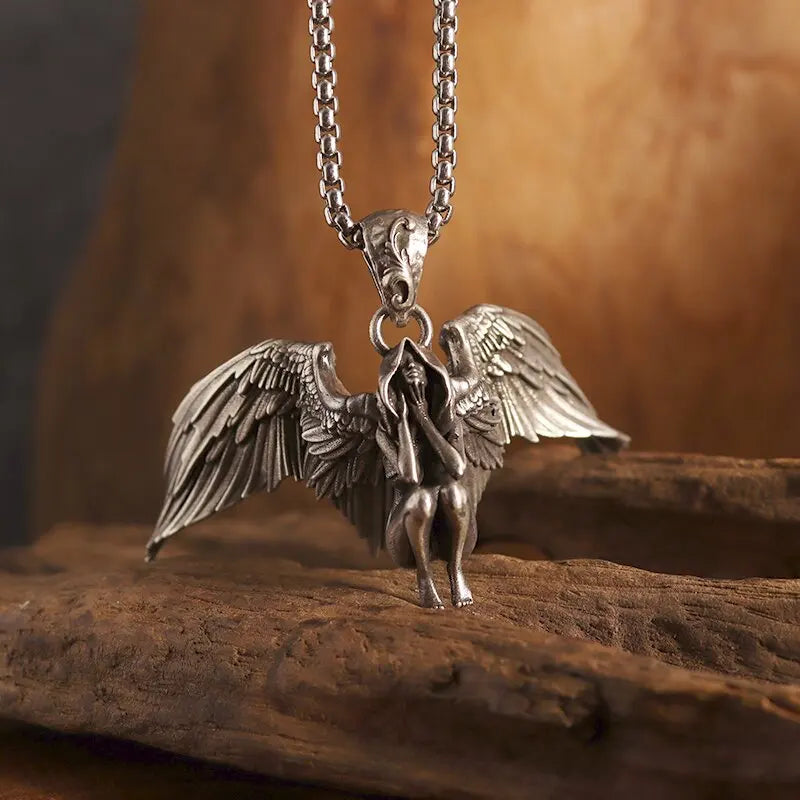 Classic Silver Plated Praying Angel Wings Pendant Necklace Men Women Fashion Protection Amulet Jewelry Birthday Gift