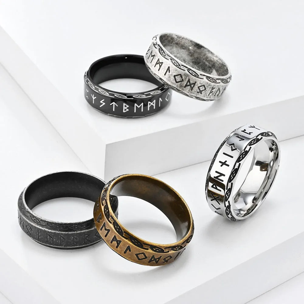 Nordic Viking Text Stainless Steel Ring Men's Ring Niche Personality Fashion Wear Genderless Hand Jewelry