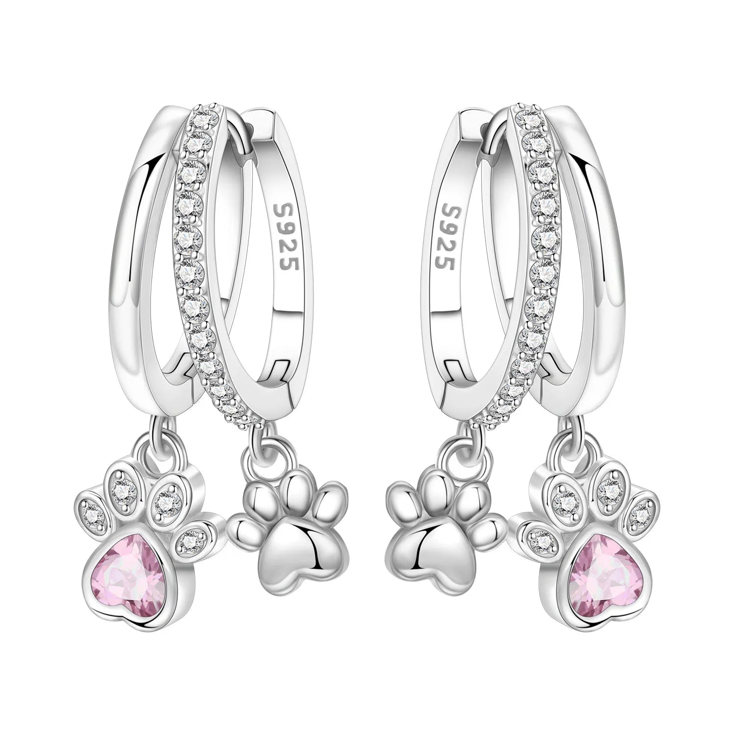 PANPOKI 925 Sterling Silver Pink Heart Balloon Dog Drop Earrings Women Earrings Birthday Party Fashion Jewelry Original Gifts